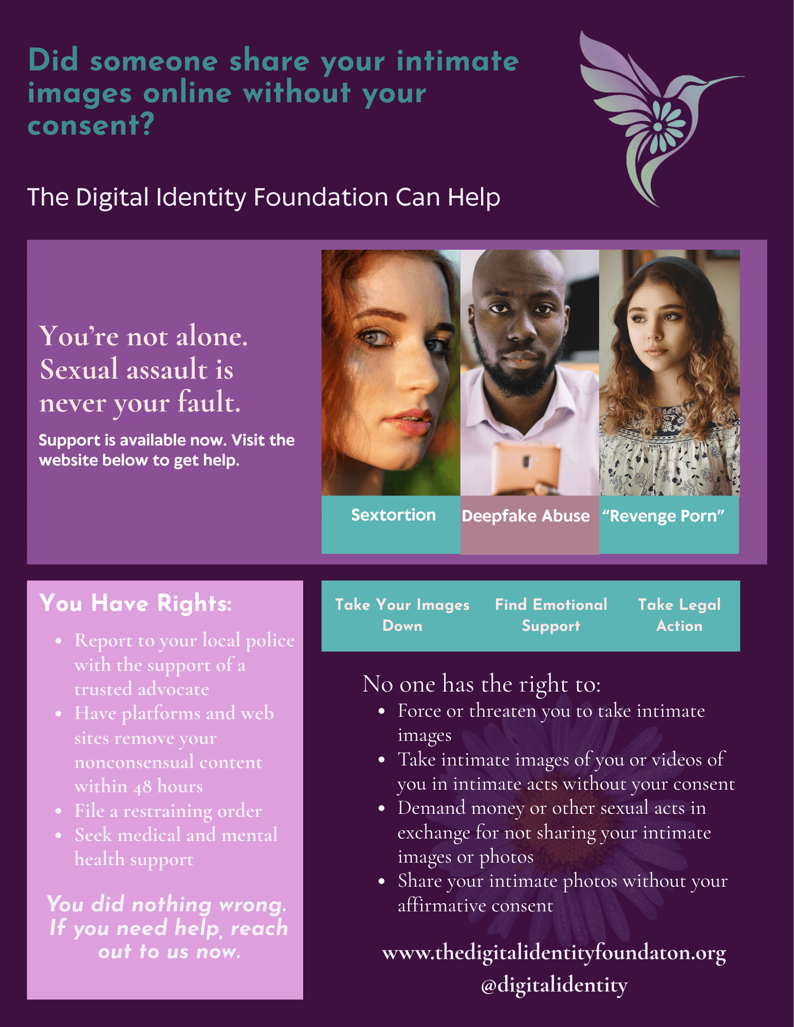Campus flier: Did someone share your intimate images online without your consent? The Digital Identity Foundation can help.